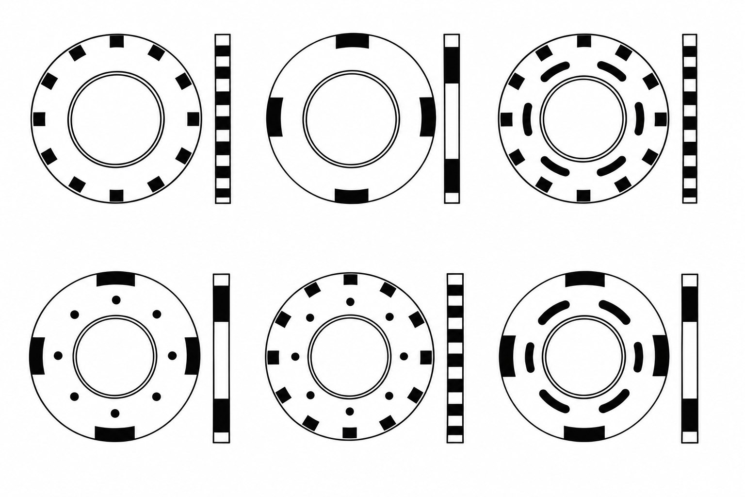 Edge design line drawings, face and side views